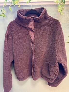 Zella Plush Sherpa Puffer Jacket in Deep Plum